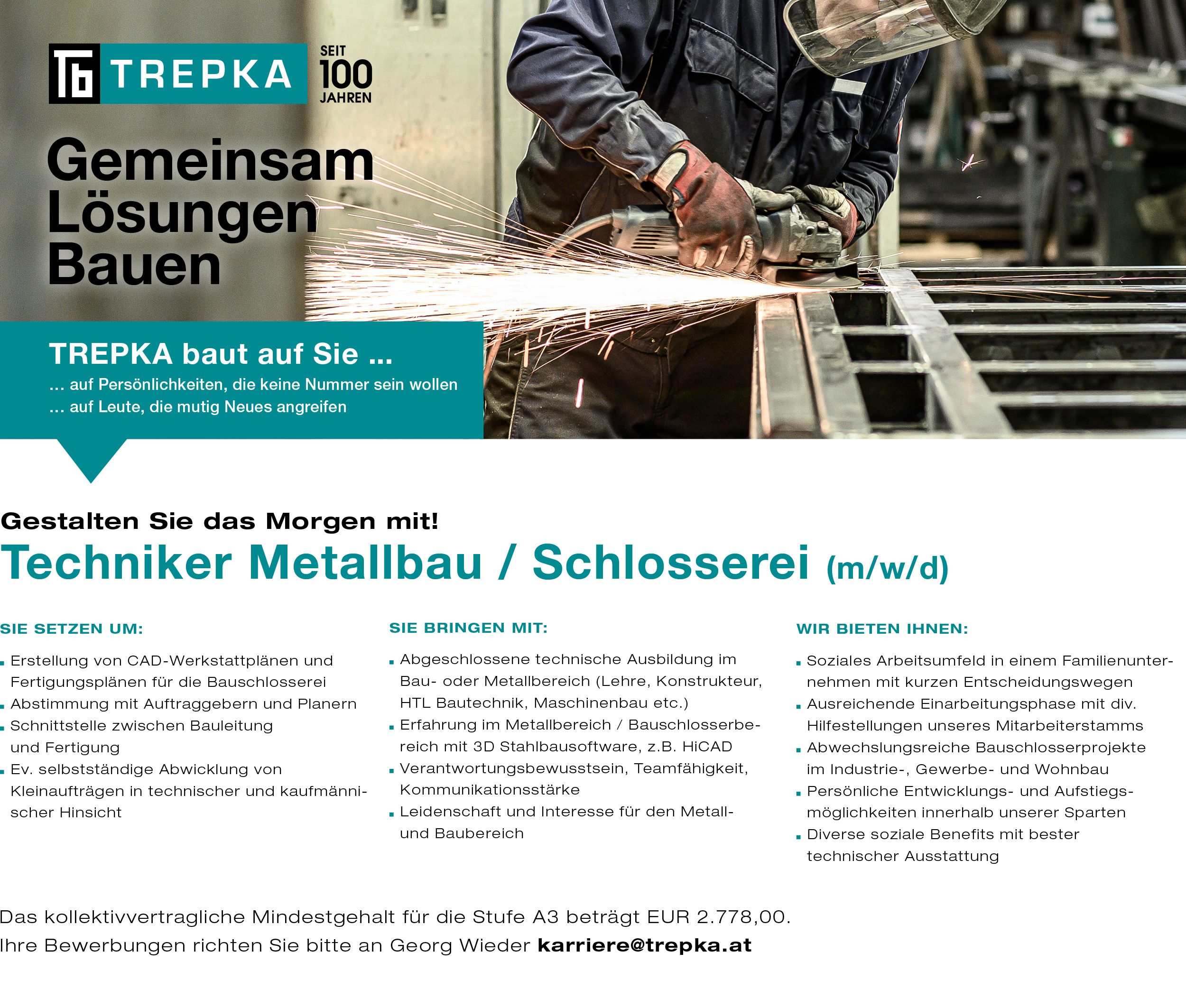 Job als Techniker Metallbau bzw. Schlosserei bei Trepka in Ober-Grafendorf.