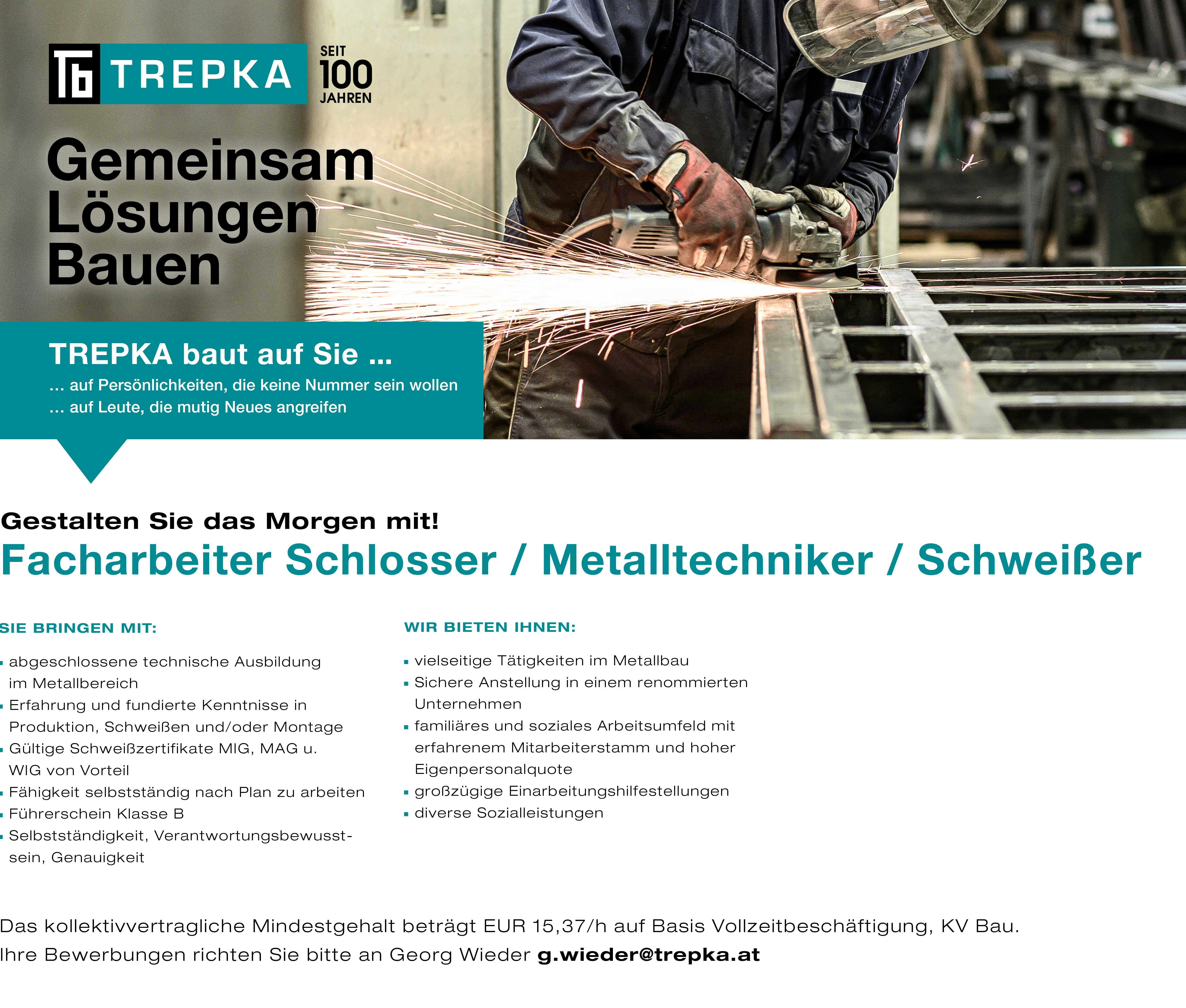 Job als Facharbeiter Schlosser / Metalltechniker / Schweißer Vollzeit in Ober-Grafendorf bei Trepka.