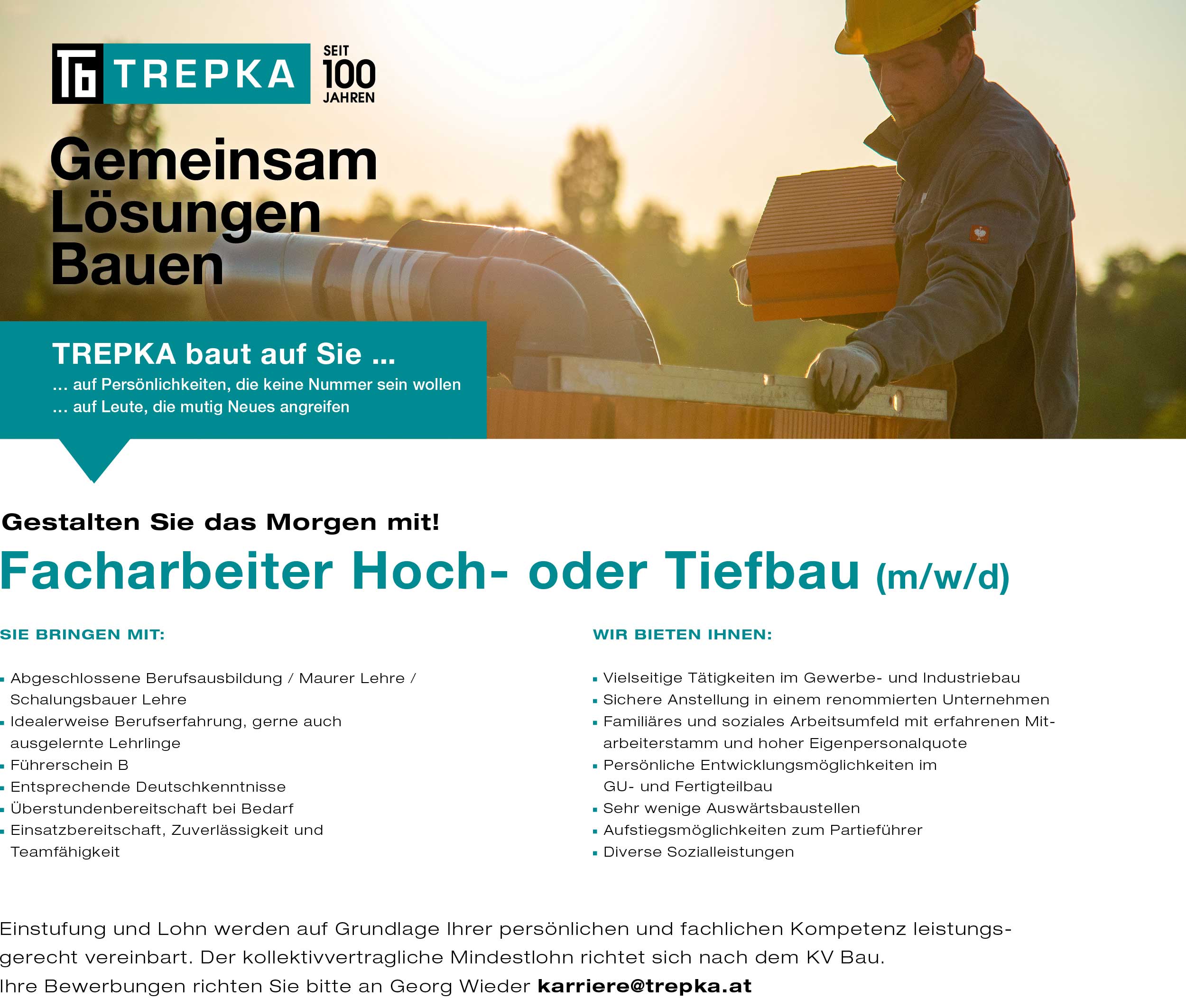 Facharbeiter für Hoch- oder Tiefbau Vollzeit in Ober-Grafendorf bei Trepka.