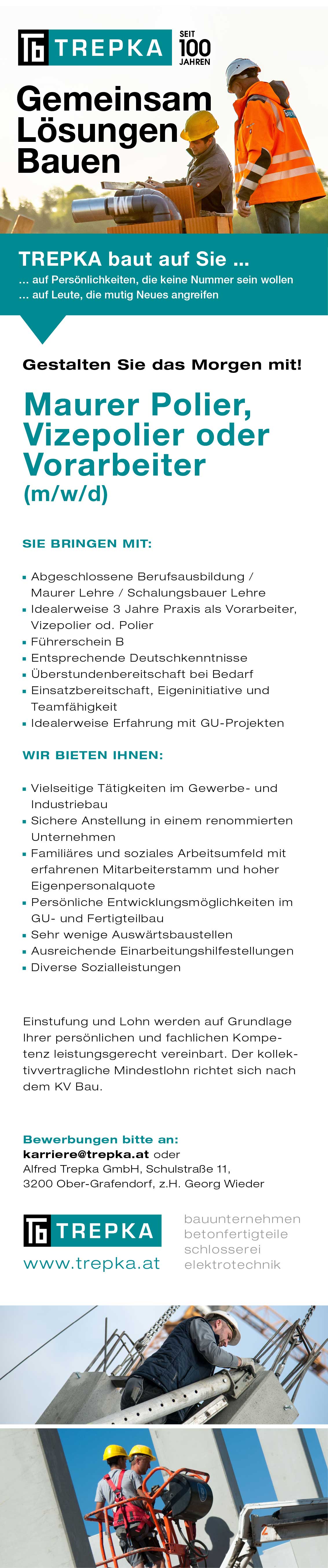 Job als Polier oder Vizepolier Vollzeit in Ober-Grafendorf bei Trepka.